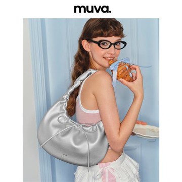 MUVA小眾云朵褶皺蝴蝶結包包女單肩腋下包設計感通勤2024秋冬新款
