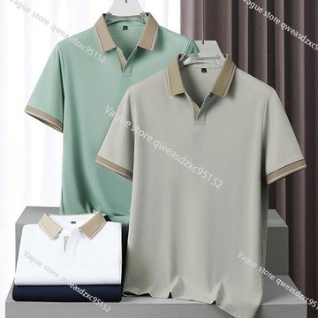 歐美風海鷗領7A抗菌拼色商務Polo 高品質桑蠶絲涼感透氣休閒Polo 無紐扣Polo衫男 情侶Polo 翻領高爾夫球衣