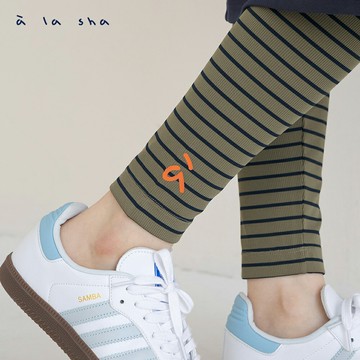 a la sha 阿財條紋舒適內搭褲