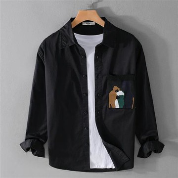 【巴黎精品】襯衫長袖上衣-休閒舒適寬鬆潮流帥氣百搭男裝2色a1bu151