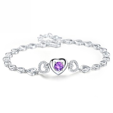 [米蘭精品] 925純銀手鍊鋯石手鏈-鏤空心形時尚優雅七夕情人節生日禮物女飾品73zv29