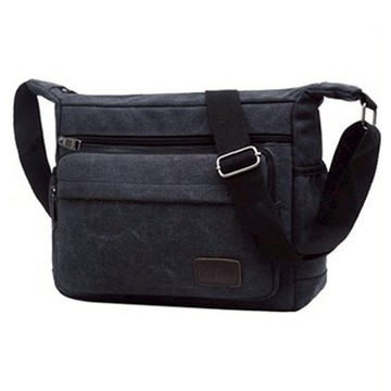 Hilio 男用郵差帆布斜背包 經典款  小(30 x 23 x 11cm)  黑色