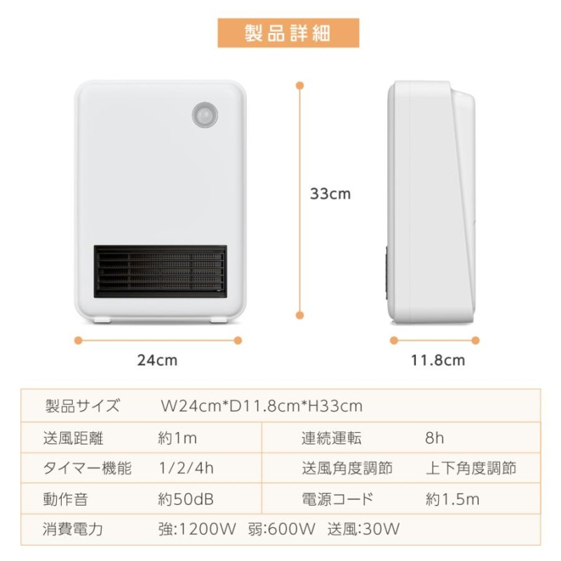 セラミックヒーター 人感センサー 小型 速暖 卓上 電気ヒーター 電気ストーブ 足元ヒーター おしゃれ ファンヒーター 暖房器具 オフィス ダイニング  節電 省エネ | LINEショッピング