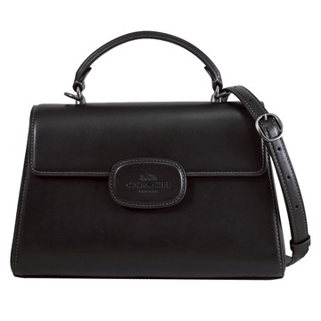 COACH CT852 Eliza 烙印LOGO滑面皮革翻蓋兩用包.黑