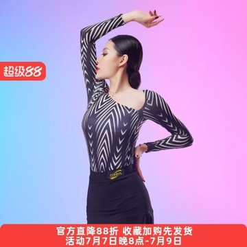 新款拉丁舞練功服成年交誼舞服跳摩登舞蹈長袖上衣女時髦漂亮舞衣