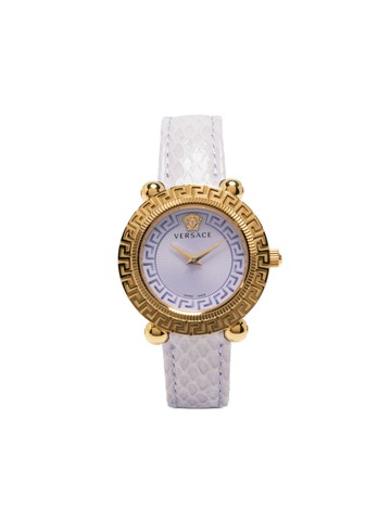 Versace - Greca Twist 35mm - women - Calf Leather/Sapphire Crystal/stainless steel - One Size - Purple