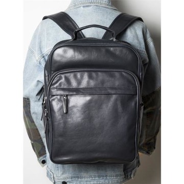 可插拉桿箱深藍色高級感雙肩包男真皮大容量旅行包電腦包商務背包