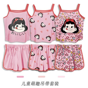 Mini baby🌷現貨🌷女童睡衣 女寶寶家居服 吊帶短褲 夏季 冰絲 白雪公主 卡通印花 女童居家服套裝