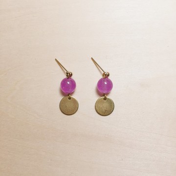 復古紫紅玉石迷你圓片耳環