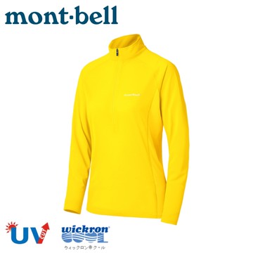 【Mont-Bell 日本 女 COOL LS ZIP 半門襟長袖排汗T恤《黃》】1114632/排汗衣/ 機能衣/防曬衣
