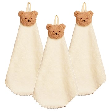 MYUMYUMYU 沐慕家居 毛絨純棉掛式擦手巾 奶茶熊  3條  1組