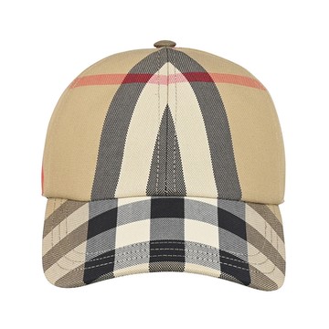 BURBERRY 巴寶莉 後刺繡白字LGOO不敗格紋設計純棉棒球帽(典藏米)
