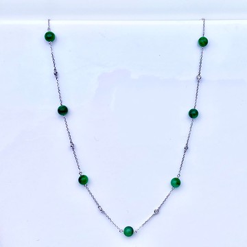 圓緣 - 18K白金綠翡翠圓珠項鏈
