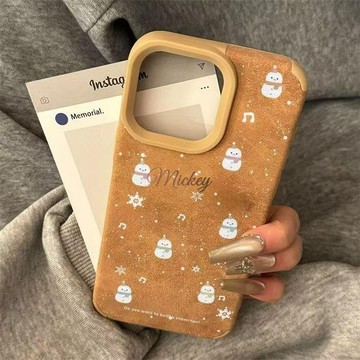 滿屏小雪人適用iPhone16Plus手機殼蘋果15創意14翻毛皮13可愛12潮