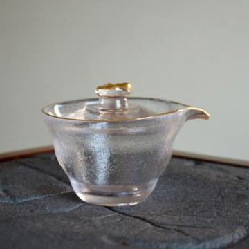描金邊耐熱錘紋透明玻璃品茗杯主人杯日式功夫茶具蓋碗磨砂公道杯
