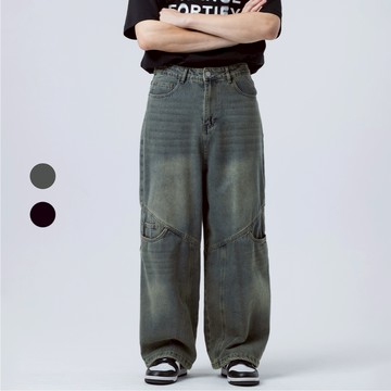 50% Fifty Percent｜復古剪接水洗超寬丹寧褲｜02552851001