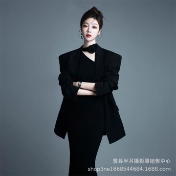 影樓新款氣質高級感黑色西裝禮服職業形象照肖像主題藝術拍照服裝