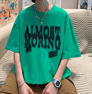 FINDSENSE X 韓潮 男士 寬鬆落肩大尺碼 重影字母印花 短袖T恤