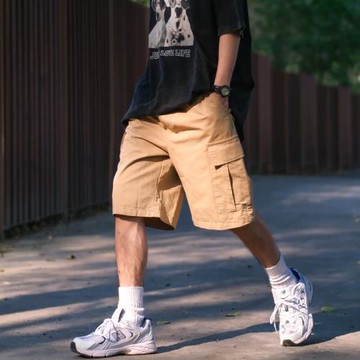 工裝口袋美式休閑男女寬松街頭簡約日系純色布短褲子夏季2024棉