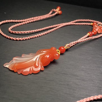 精品南紅冰飄吊墜 年年有餘 顏色豔麗 冰透 搭配手工編織鏈