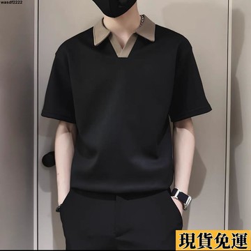 🌸台灣發出🌸 2025夏季新款高級感翻領短袖t恤男潮流痞帥時尚撞色V領韓版polo衫