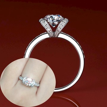 T款經典純銀鑲嵌莫桑石鉆戒女1克拉鉆戒仿鉆緞帶款仿鉆石戒指