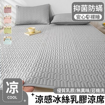 簡約素色乳膠涼席組 涼感絲親膚床墊 贈專用枕套 可折疊 涼感床墊 單人保潔墊 雙人 可機洗