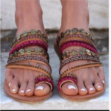 Bohemia flat sandals women's shoes big yards 35-42大碼女