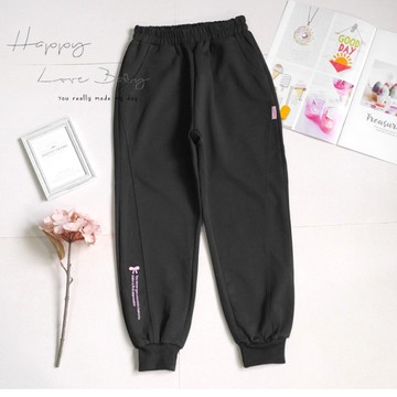 女大童 簡約丈青拼接修身粉嫩點綴棉褲 秋冬童裝 大童長褲 大童休閒褲 大童棉褲 大童褲子 秋冬褲