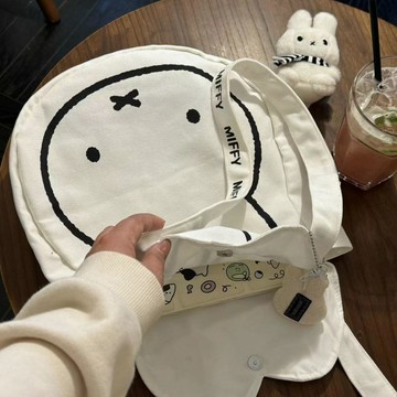 臺灣/現✨包包 旅行包 收納包 斜挎包2025新款可愛米菲帆布包夏日百搭單肩包女大容量印花通勤手提包