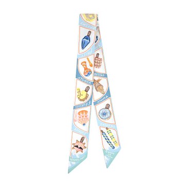 Hermes 愛馬仕 Funny Ice Cream Twilly絲巾(水青/橘/黃)
