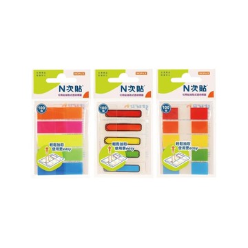 N次貼 5色抽取式螢光透明標籤 45mmX12mm(100張)-簡易/箭頭/色塊