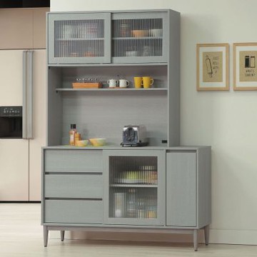 文創集 維亞5尺推&開門三抽高餐櫃組合-149x40x209cm免組