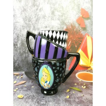 萬圣節愛麗絲夢游仙境水杯疊疊杯卡通個性三層陶瓷杯咖啡杯馬克杯