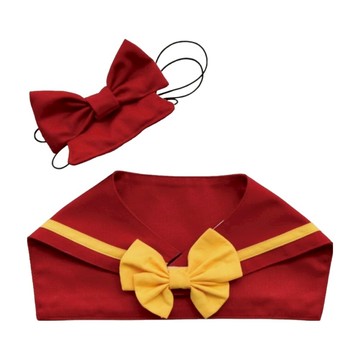 ZAZAZOO 海軍領巾 + 蝴蝶結 + 寵物髮帶  M  甜心紅 + 黃色  1組