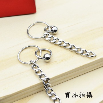 B3726有耳洞/無耳洞耳夾 銀色圓環耳鍊耳環耳針 316L鈦鋼 耳骨環 防敏不生鏽 耳圈耳鏈 韓國明星個性款 鏈條圈圈