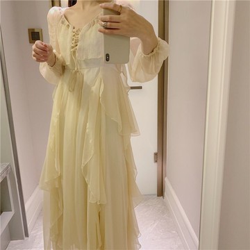 吊帶長袖連衣裙兩件套裙子法式初戀桔梗仙女裙超仙顯瘦新款