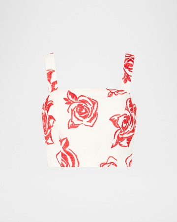 Rose Embroidered Square-Neck Crop Top