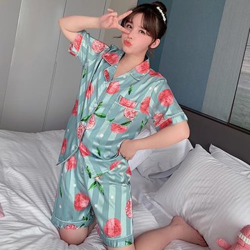 睡衣女夏天新款冰絲薄款短袖可愛甜美日系仿真絲綢套裝家居服夏季