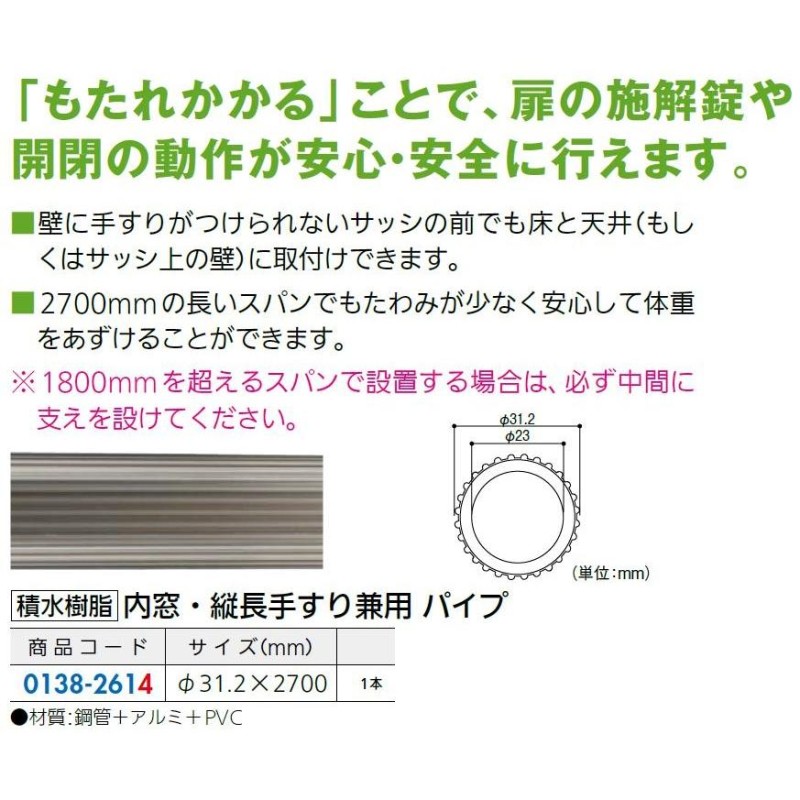 内窓・縦長手すり兼用パイプ φ31.2 × 2,700mm 1本入り 01382614 積水樹脂 通販 LINEポイント最大0.5%GET  LINEショッピング