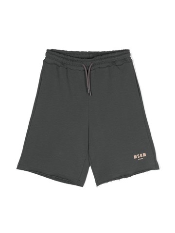 MSGM Kids - logo-raised cotton shorts - kids - Cotton - 10 yrs - Grey