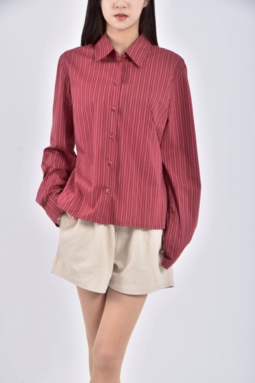 (S) esprit棉質條紋紅色襯衫上衣