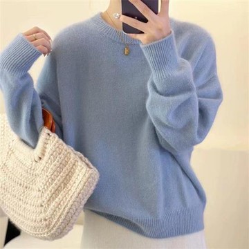 【米蘭精品】現貨+預購 100%羊毛衣針織衫發熱衣長袖保暖內搭加絨寬鬆大碼休閒-圓領軟糯女上衣7色74nc87