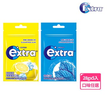 【Extra益齒達】潔淨無糖口香糖 清檸薄荷 28g*5入 潔牙/口腔清潔