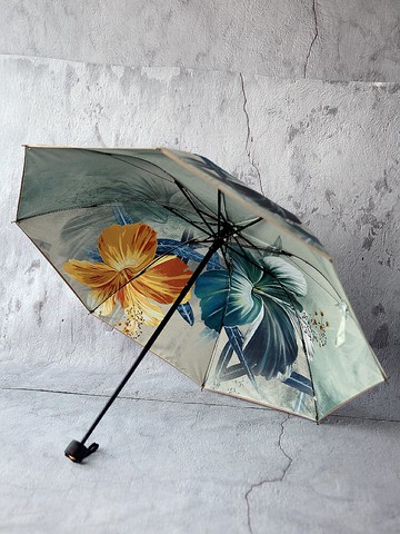 百盛洋傘女 雙面印花黑膠雙層不透光拱形三折防曬防紫外線遮陽傘