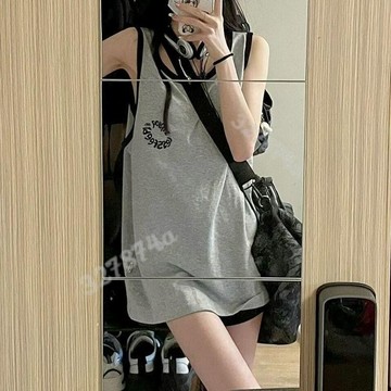 新款💖吊帶背心 韓版美式復古甜辣無袖t恤女夏季吊帶背心寬鬆外穿oversize中長款上衣 小可愛背心 短版背心 細肩帶