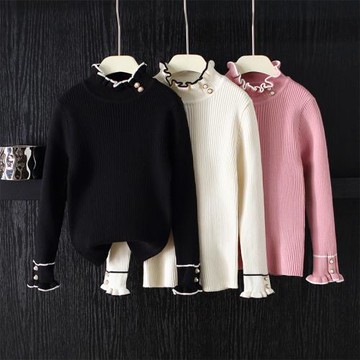 女童加厚內搭毛衣秋冬季新款兒童半高領純色打底衫女孩加絨針織衫