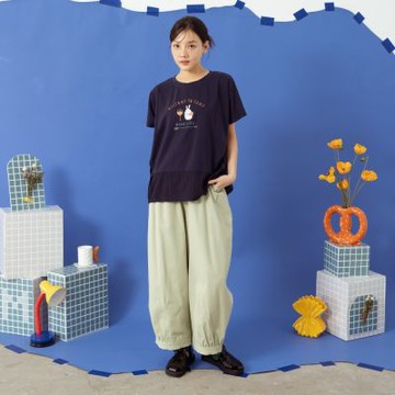 【MOSS CLUB】波浪織帶褲口繭型褲 藍 白 綠
