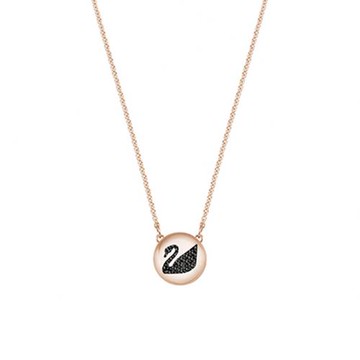 【SWAROVSKI】圓盤鑲崁黑色天鵝墜鍊-玫瑰金