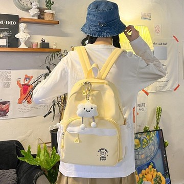 免運🏆防水尼龍後背包撞色簡約書包迷你輕便百搭通勤外出多夾層雙肩包可愛大學生背包防水 後背包 背包 雙肩包 大學生學生書包